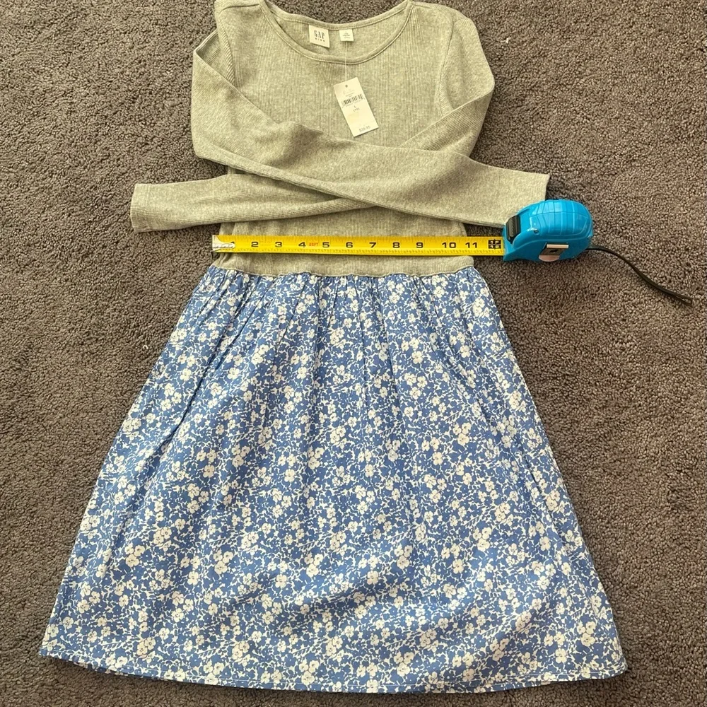 Gap Kids Girls Knit/Woven Dress, Grey Thermal Top Blue Floral Bottom Size 10 NEW
